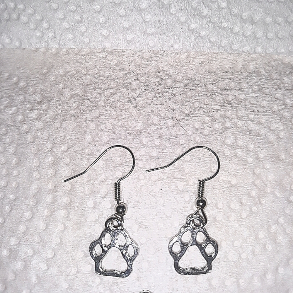 Silver Cat Dog Paw Print Earrings Hypoallergenic Stainless steel Earwire…